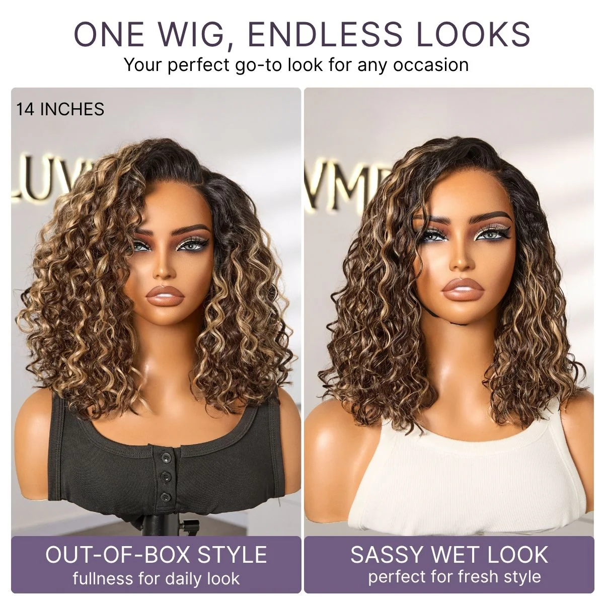 Tiktok Exclusive Deal | Ready to Go Blonde Highlight / Natural Black / Ombre Brown Water Wave Short Curly Bob Wig Glueless Minimalist HD Lace Wig Pre-Cut Lace - Image 4