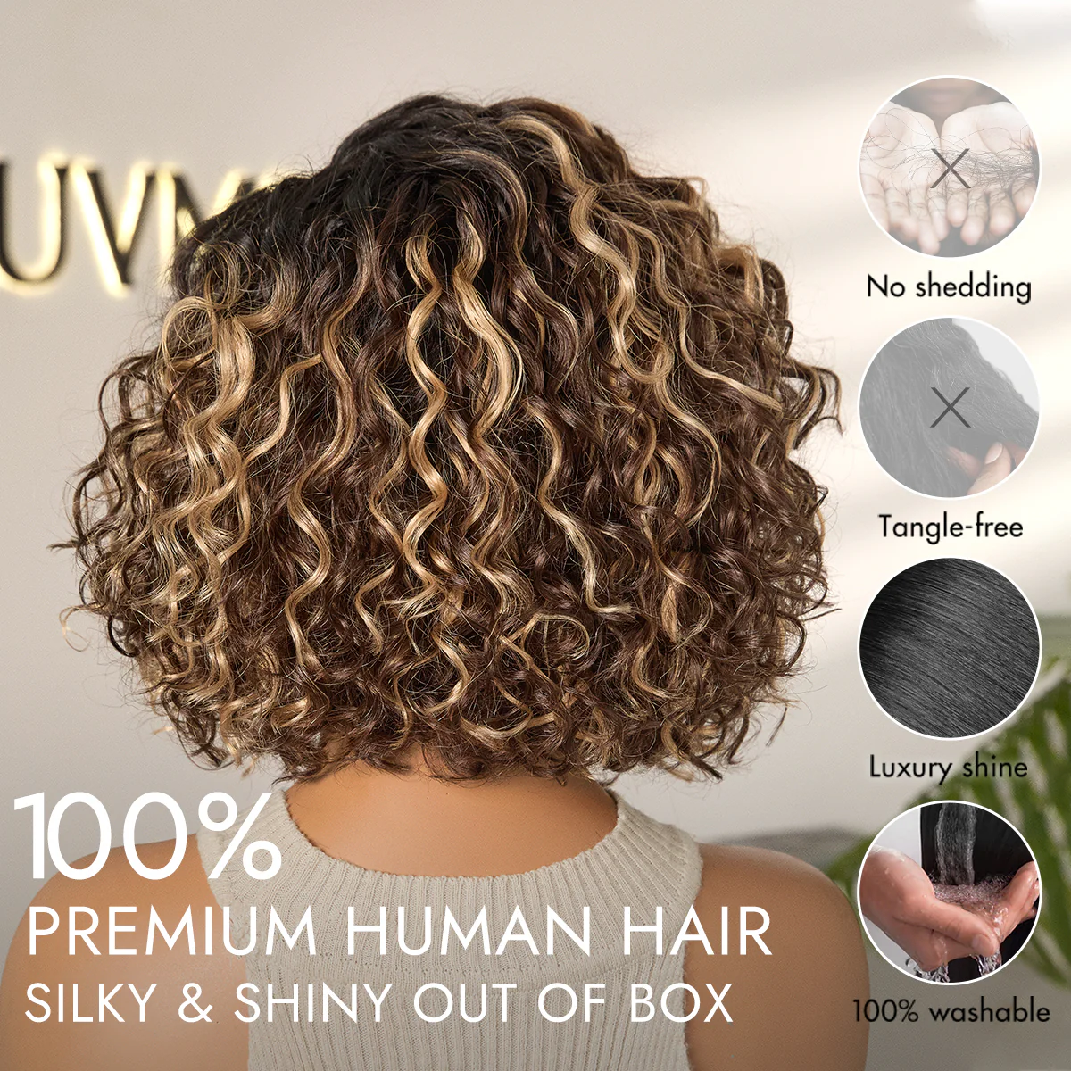 Tiktok Exclusive Deal | Ready to Go Blonde Highlight / Natural Black / Ombre Brown Water Wave Short Curly Bob Wig Glueless Minimalist HD Lace Wig Pre-Cut Lace - Image 5