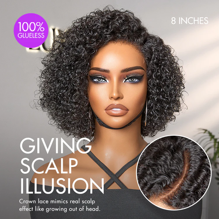 Trendy Short Cut Curly Minimalist HD Lace Glueless Side Part Wig 100% Human Hair Pre-Cut Lace - Image 3