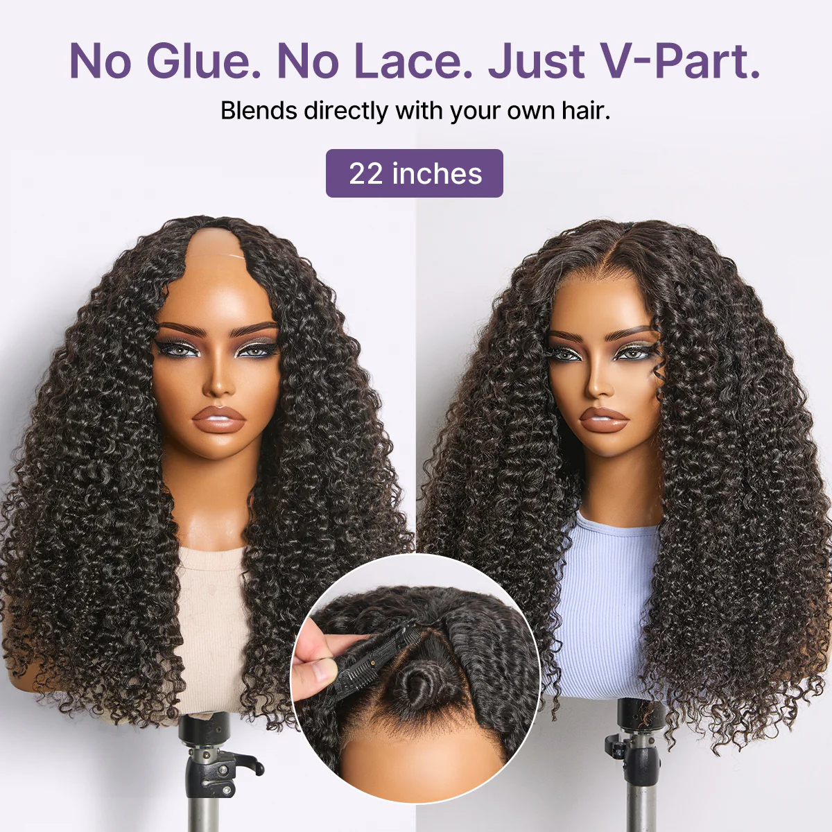 True Scalp Burmese Curly V Part Glueless Human Hair Wig Flexi-Fit Drawstring - Image 5