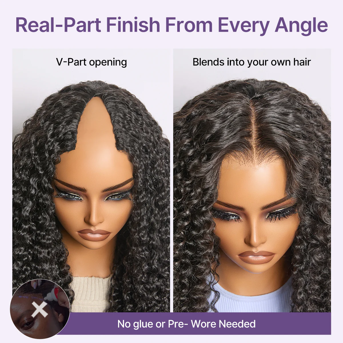 True Scalp Burmese Curly V Part Glueless Human Hair Wig Flexi-Fit Drawstring - Image 6