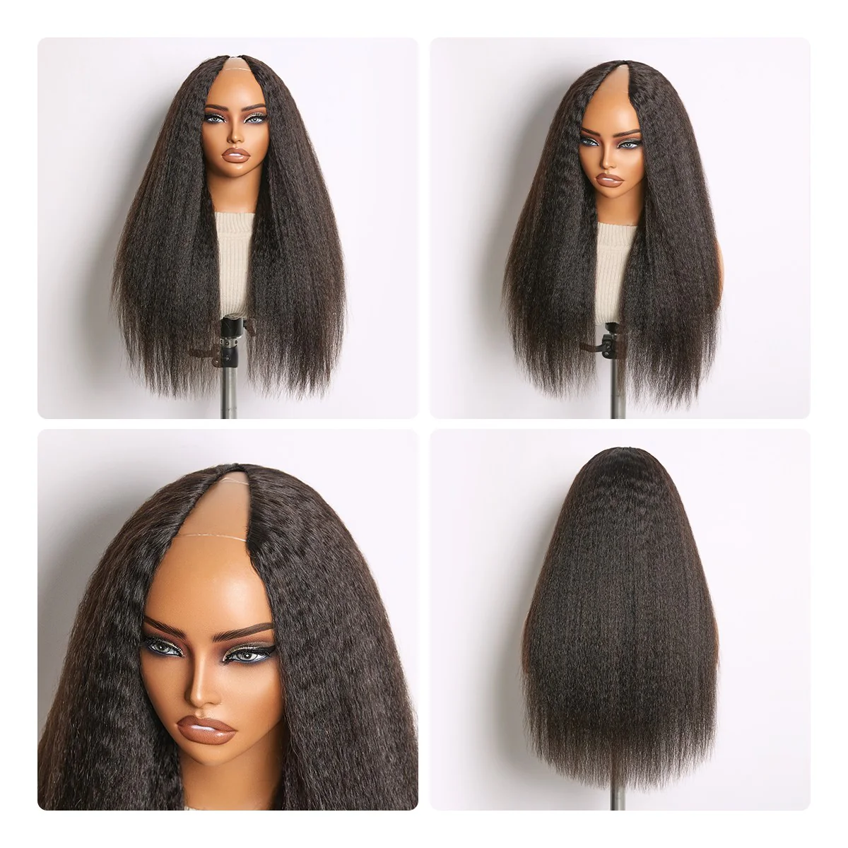True Scalp Kinky Straight V Part Glueless Human Hair Wig Flexi-Fit Drawstring - Image 2