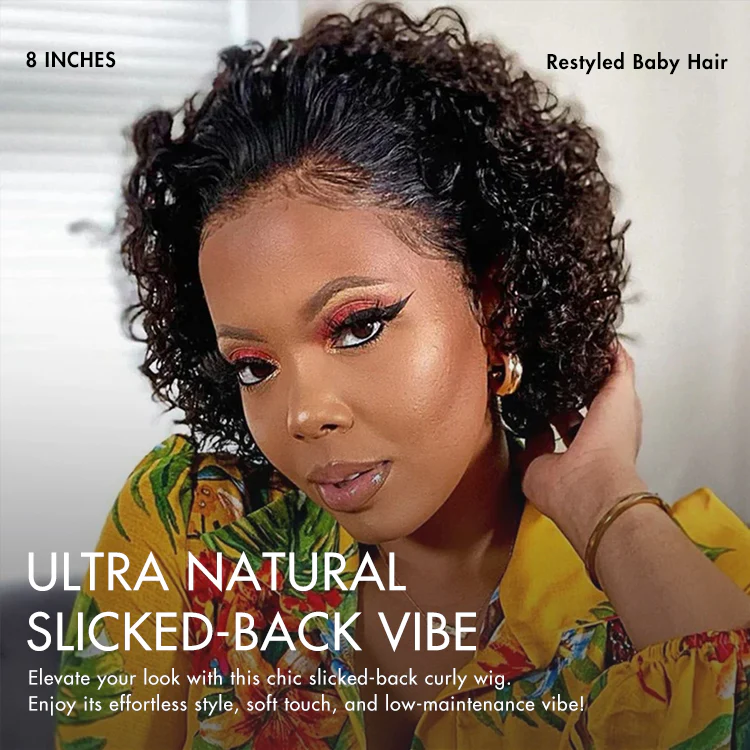 Ultra Natural Slicked Back Short Curly Wig Glueless Ear-to-ear Wide T Lace Front Wig - Image 3