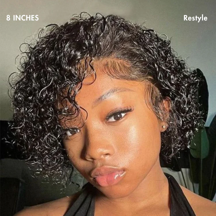 Ultra Natural Slicked Back Short Curly Wig Glueless Ear-to-ear Wide T Lace Front Wig - Image 5