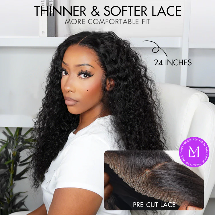 180% Density Water Wave HD 13x4 Frontal Lace Free Part Glueless Human Hair Wig Pre Cut Lace - Image 3
