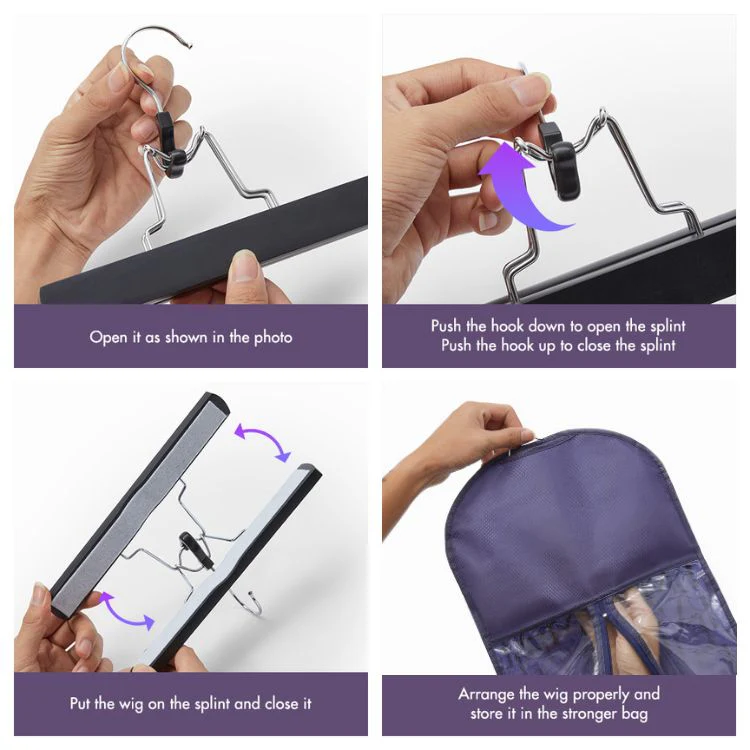1pc/2pcs Portable Hair Extension Storage Wig Bags with Anti-slip Wooden Hanger & Transparent Zip Up Closure, M/L Sizes - Image 3
